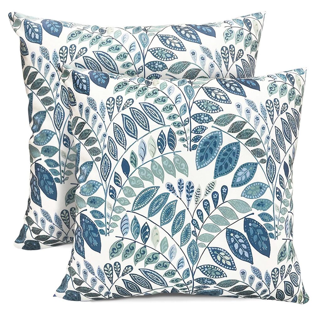 3470 Decorative Throw Pillow Covers Set of 2 Blue Green Small Leaves Pillow